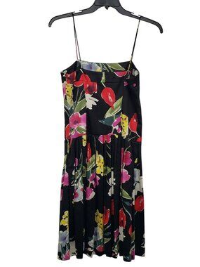 American Living Black Floral Pleat Dress Spaghetti Strap 8